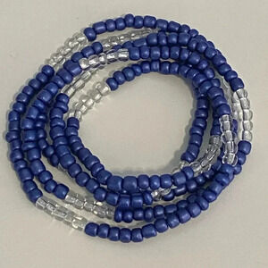 Navy Blue & Clear Handmade Large Seed Bead Bracelet Necklace